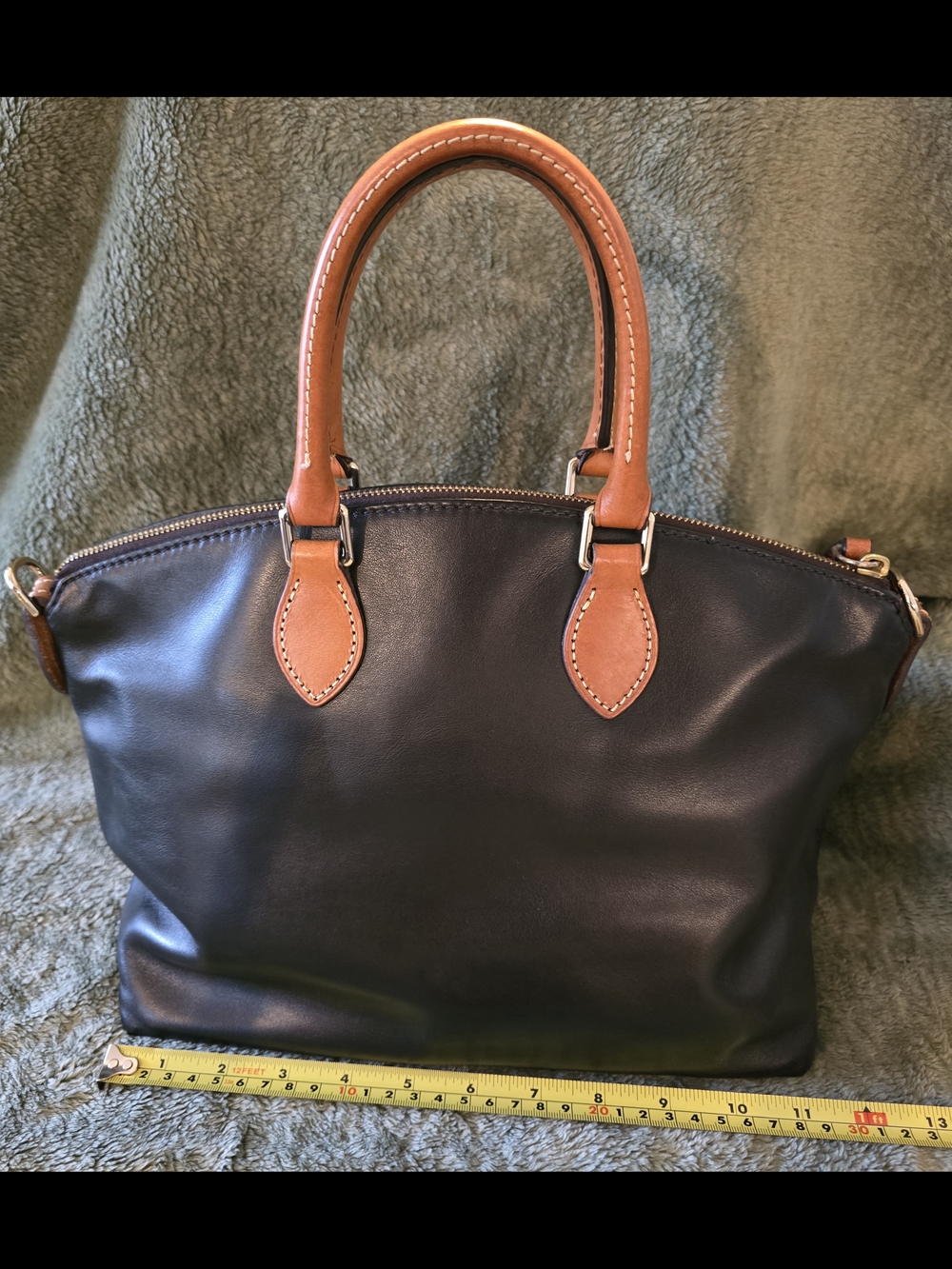 Dooney & Bourke Black Leather Satchel with Tan Trim - Picture 3 of 16